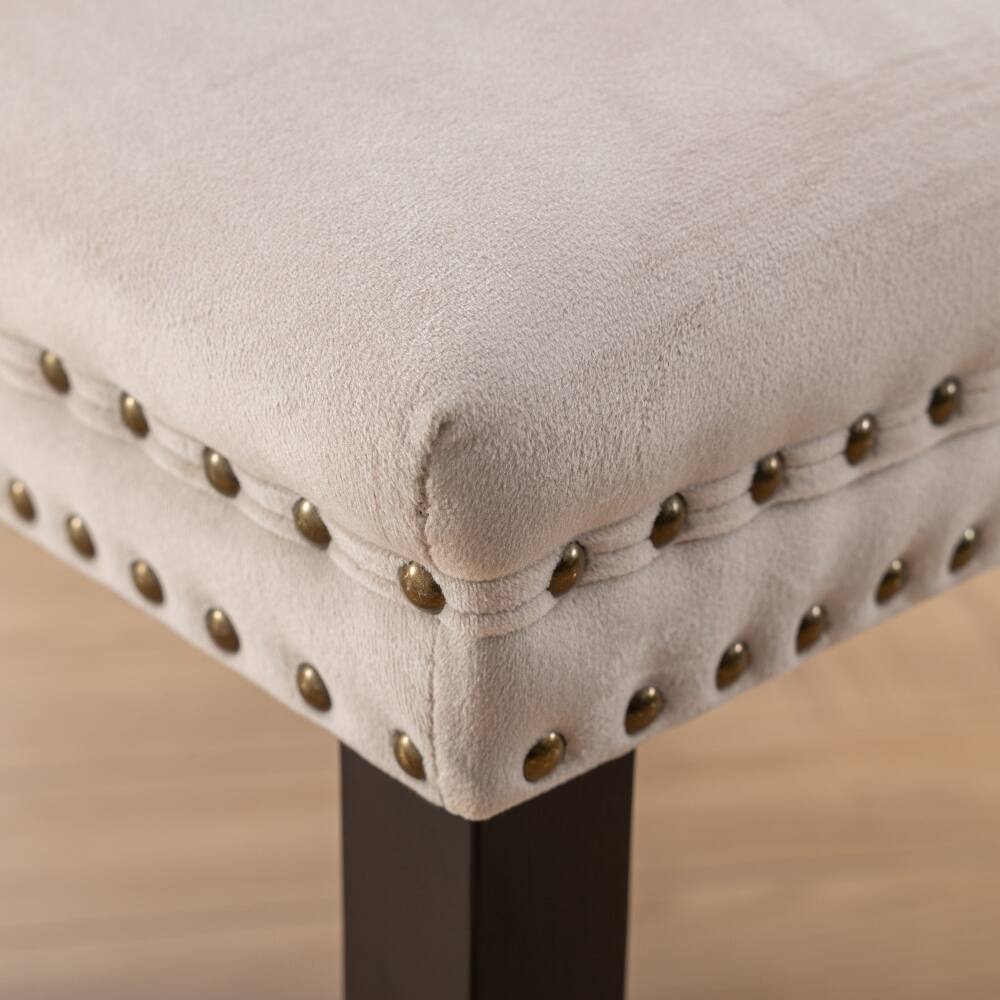 Alt View 9. Loheer - Loheer Velvet Dining Chairs Set of 2, Beige Tufted Upholstered Solid Wood High Back with Nailhead Trim - Beige.