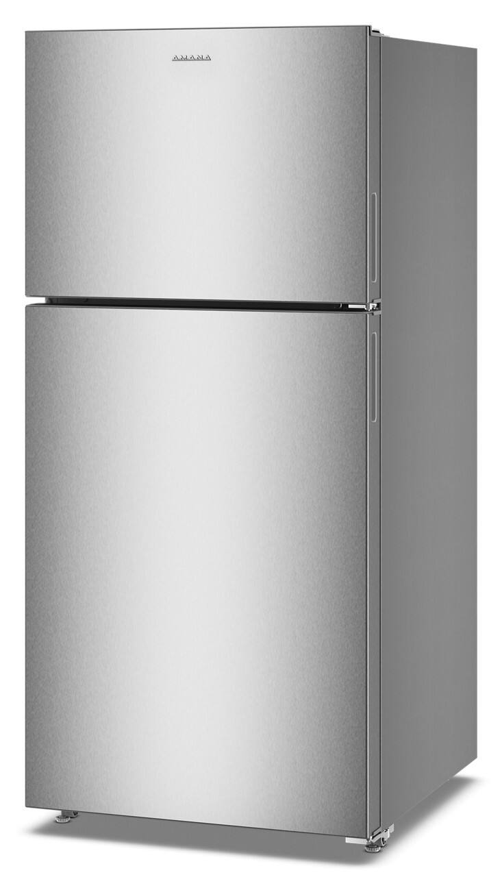 Left. Amana - 30 in. Wide 19 cu. ft.Garage Ready Top-Freezer Refrigerator and - Fingerprint-Resistant Stainless Finish.