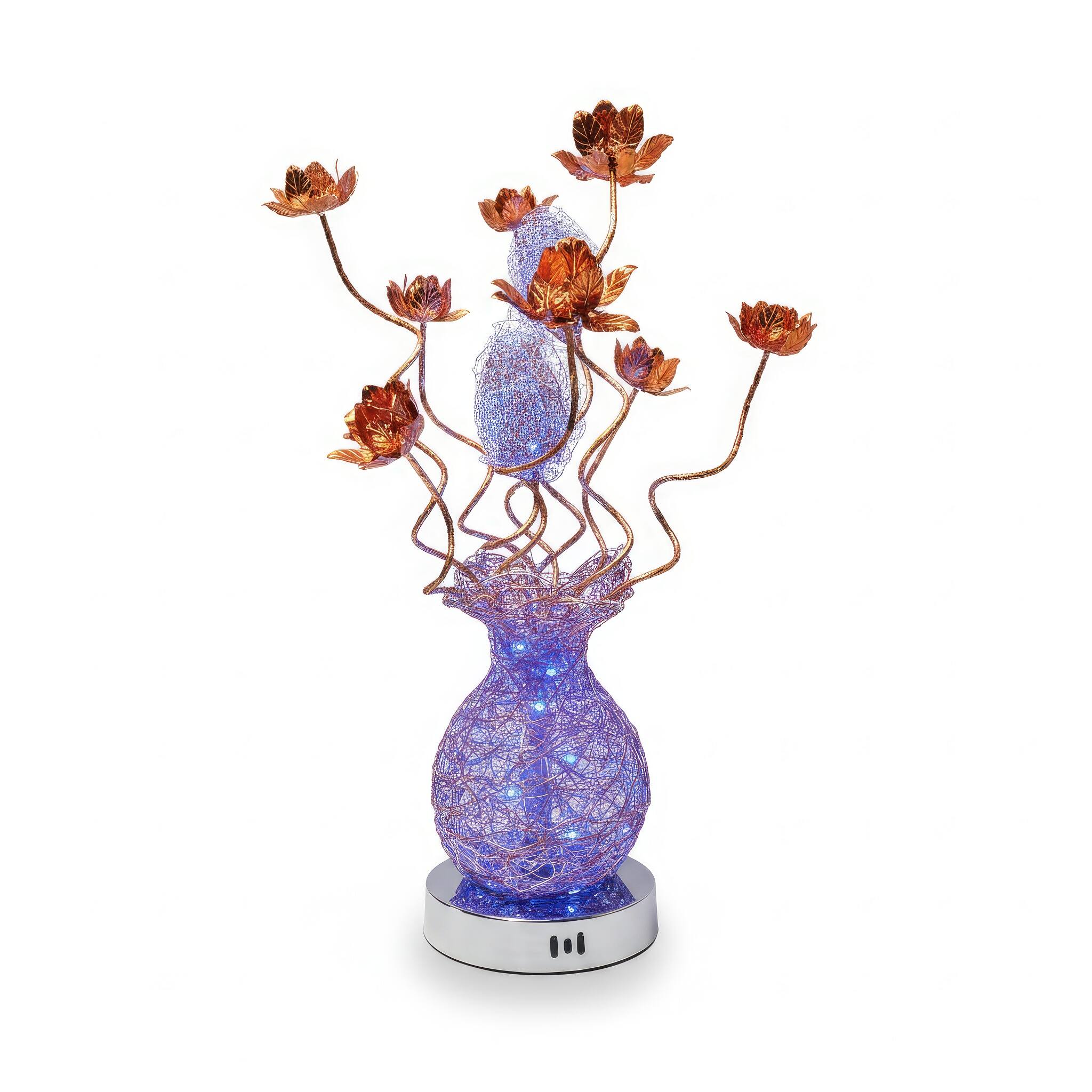 Angle. FC Design - 24"H Gold Vase & Floral Stem Pink Changing Light Table Lamp.