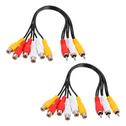 Front. Unique Bargains - 2pcs AV Audio Video Splitter Cable, 3 RCA Male to 6 RCA Female, Composite Video Splitter Adapter Output Cables - Black.