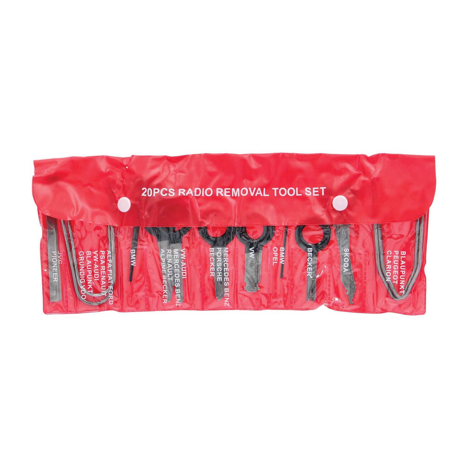 20PCS RADIO REMOVAL TOOL SET

- JVC
- PIONEER
- GRUNDIG
- PSA
- BLAUPUNKT
- VW-AUDI
- PSARENAU
- ALFAFIAT
- FORD
- BMW
- ALPINE
- BECKER
- RENAULT
- MERCEDES
- VW-AUDI
- BENZ
- BECKER
- PORSCHE
- MERCEDES
- BENZ
- VW
- OPEL
- BMW
- BECKER
- SKODA
- CLARION
- PEUGEOT
- BLAUPUNKT