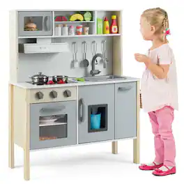 Resenkos - Wooden Pretend Play Kitchen Set for Toddlers - Role-Play Toy Kitchen - Gray