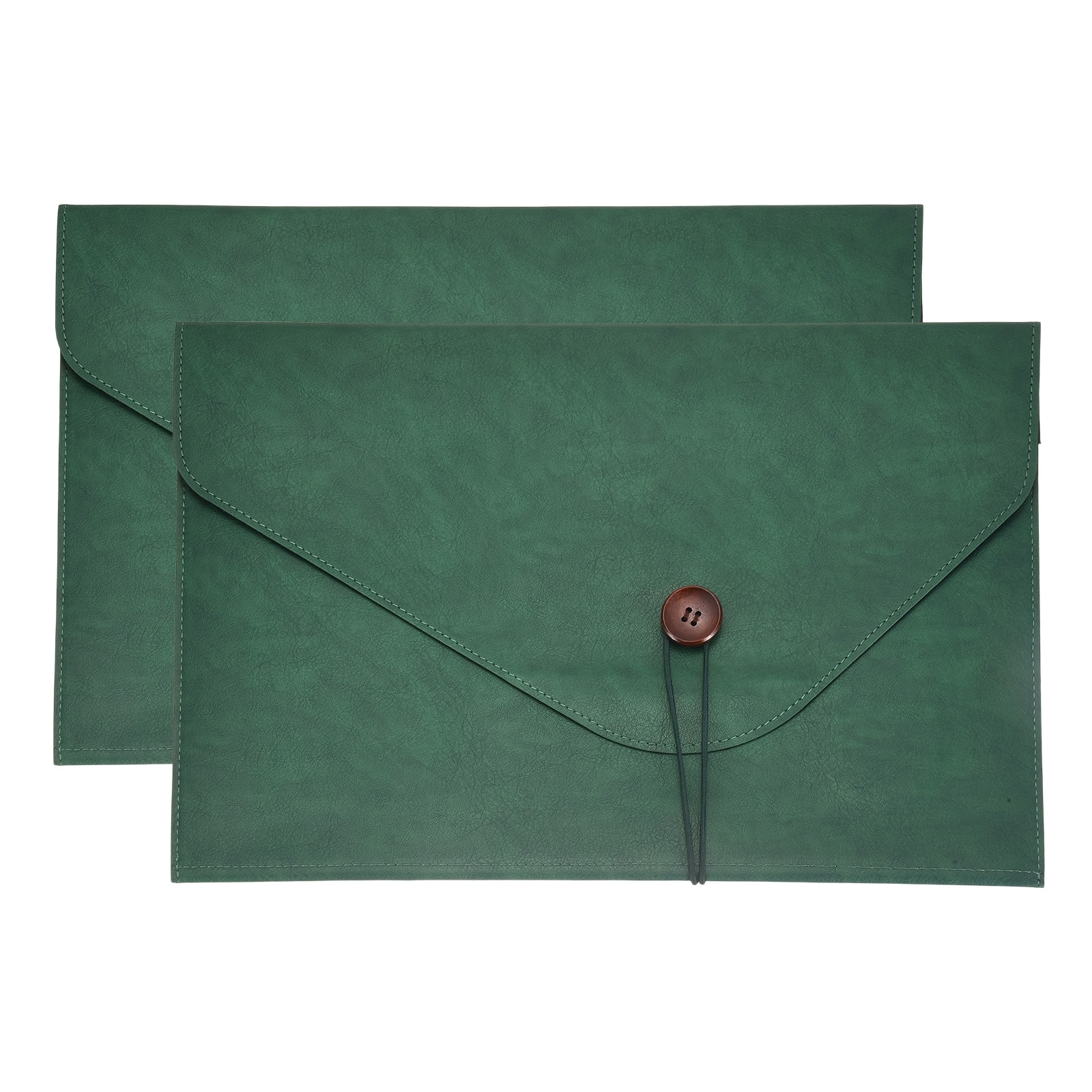 Unique Bargains - 2pcs Leather Folder, 14x10" Leather Document Holder PU Pouch Bag Portfolio Organizer Waterproof for Office Men - Green