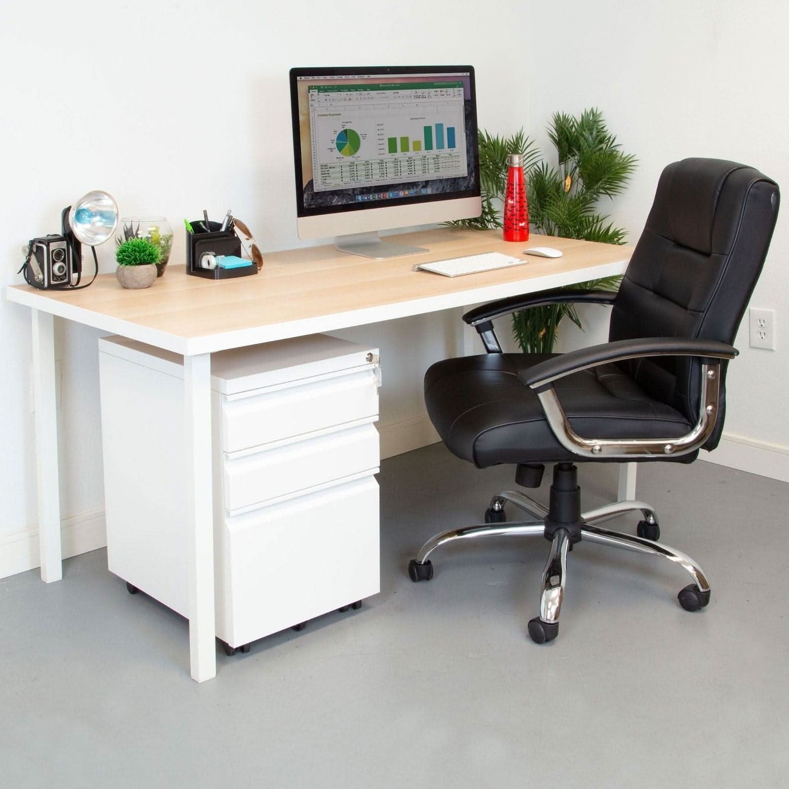 Angle. Mount-It! - Mobile File Cabinet with 3 Drawers, Locking Rolling File Cabinet for Letter and Legal Files - White.