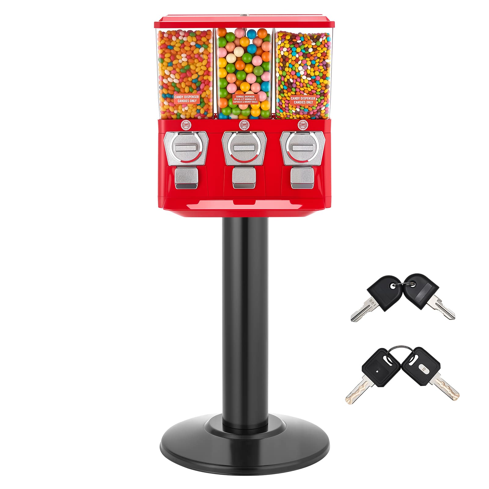 VEVOR - Candy Vending Machine, Triple Compartment Candy Vending Machine with Stand, Gumball & Candies Vendings Machines - Red