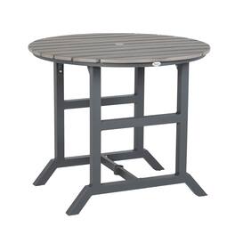 Outsunny - Round Patio Table with Umbrella Hole, Outdoor Dining Table for 4 People, Aluminum Frame and Slatted HDPE Tabletop - Dark Gray