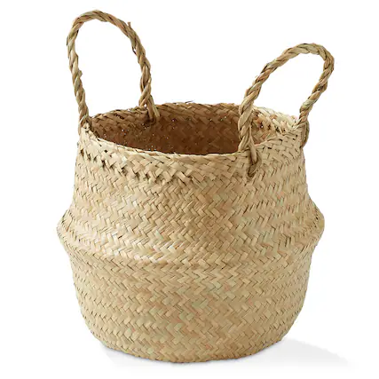 Front. Casafield - Seagrass Belly Basket Planters - Woven Storage Bin Plant Pot Covers - Natural.