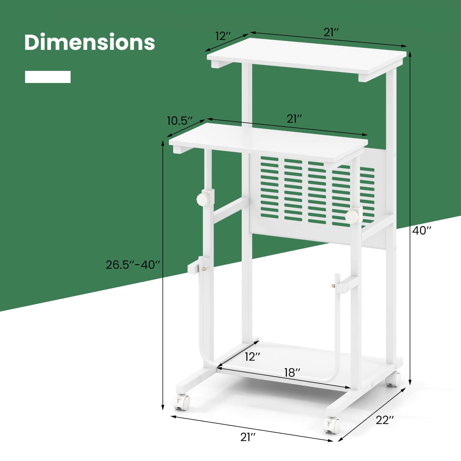 Dimensions: 12" x 21" - 10.5" x 21" - 40" x 26.5" - 40" x 12" - 18" x 21" - 21" x 22".
