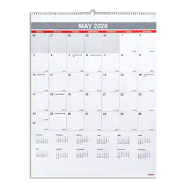 Staples - 2026 22" x 29" Monthly Wall Calendar, (ST53914-26) - White/Red/Gray