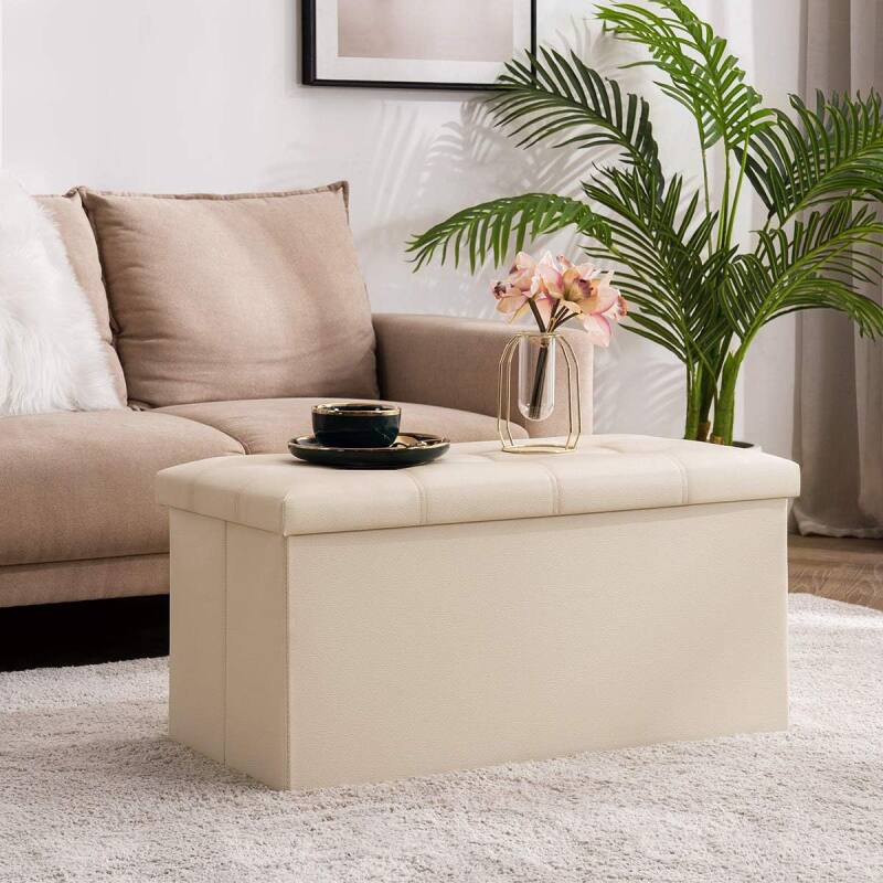 Alt View 3. Lumina Wise - Foam Padded Folding Storage Ottoman - Beige.