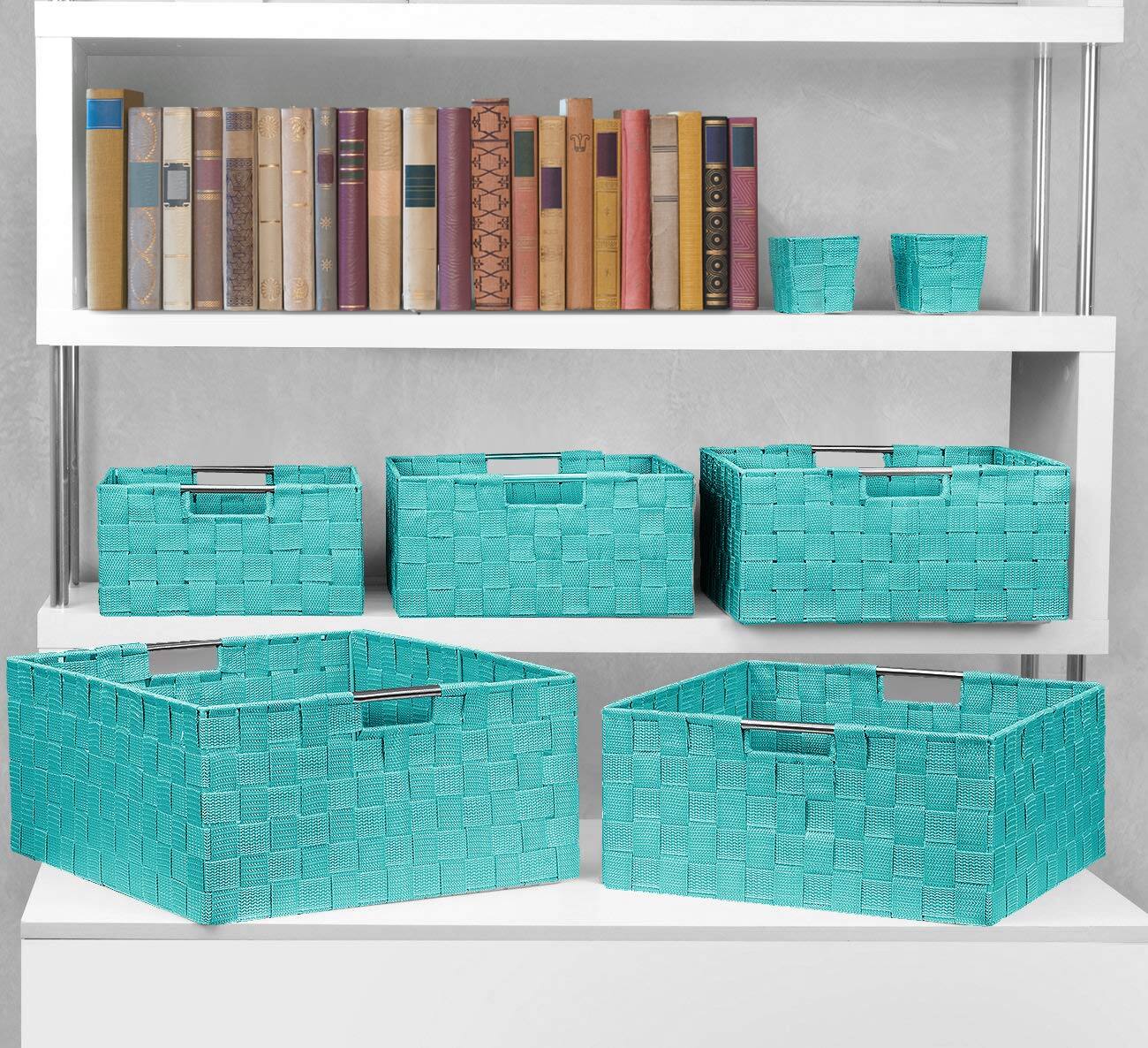 Alt View 1. Sorbus - Sorbus 7 Piece Storage Baskets for Organizing , Mesh, Linen, Organizer Storage Baskets for Home or Office - Blue.