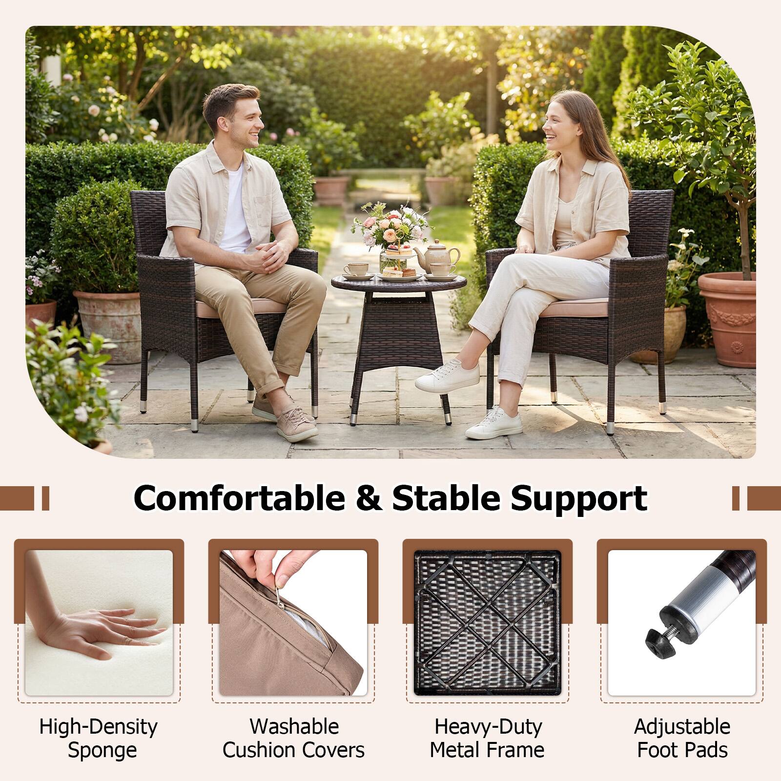 Comfortable & Stable Support

- High-Density Sponge
- Washable Cushion Covers
- Heavy-Duty Metal Frame
- Adjustable Foot Pads