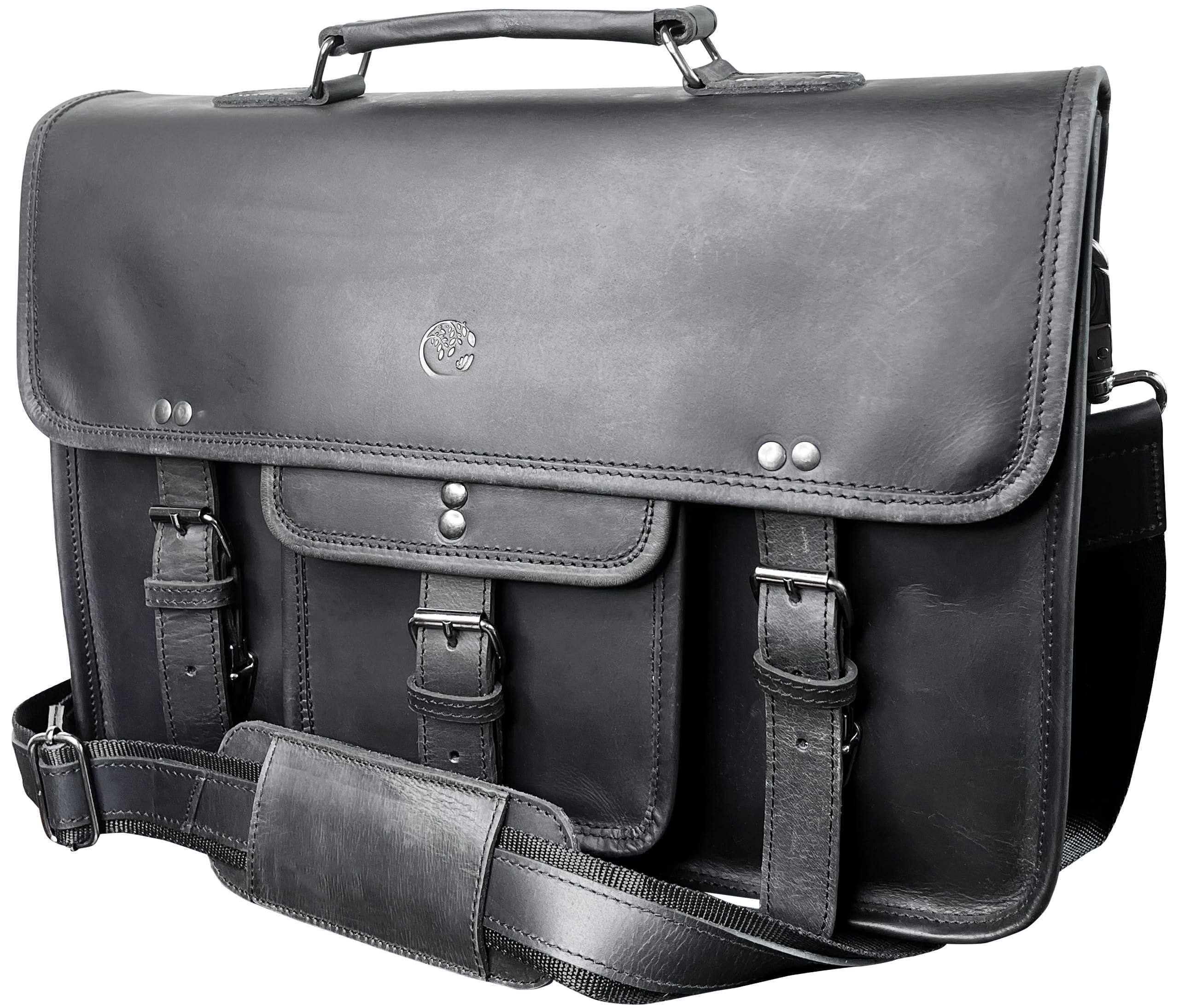Skar Audio - Leather Messenger Bag For Men - Full Grain Briefcase Laptop Satchel Office Crossbody Travel Theres room to - Black