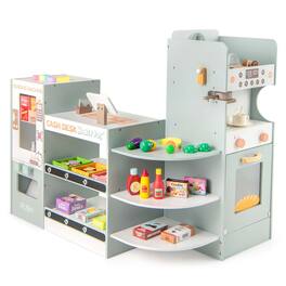 Costway - Kids Grocery Store Playset with Vending Machine Checkout Counter Coffee Maker - Gray