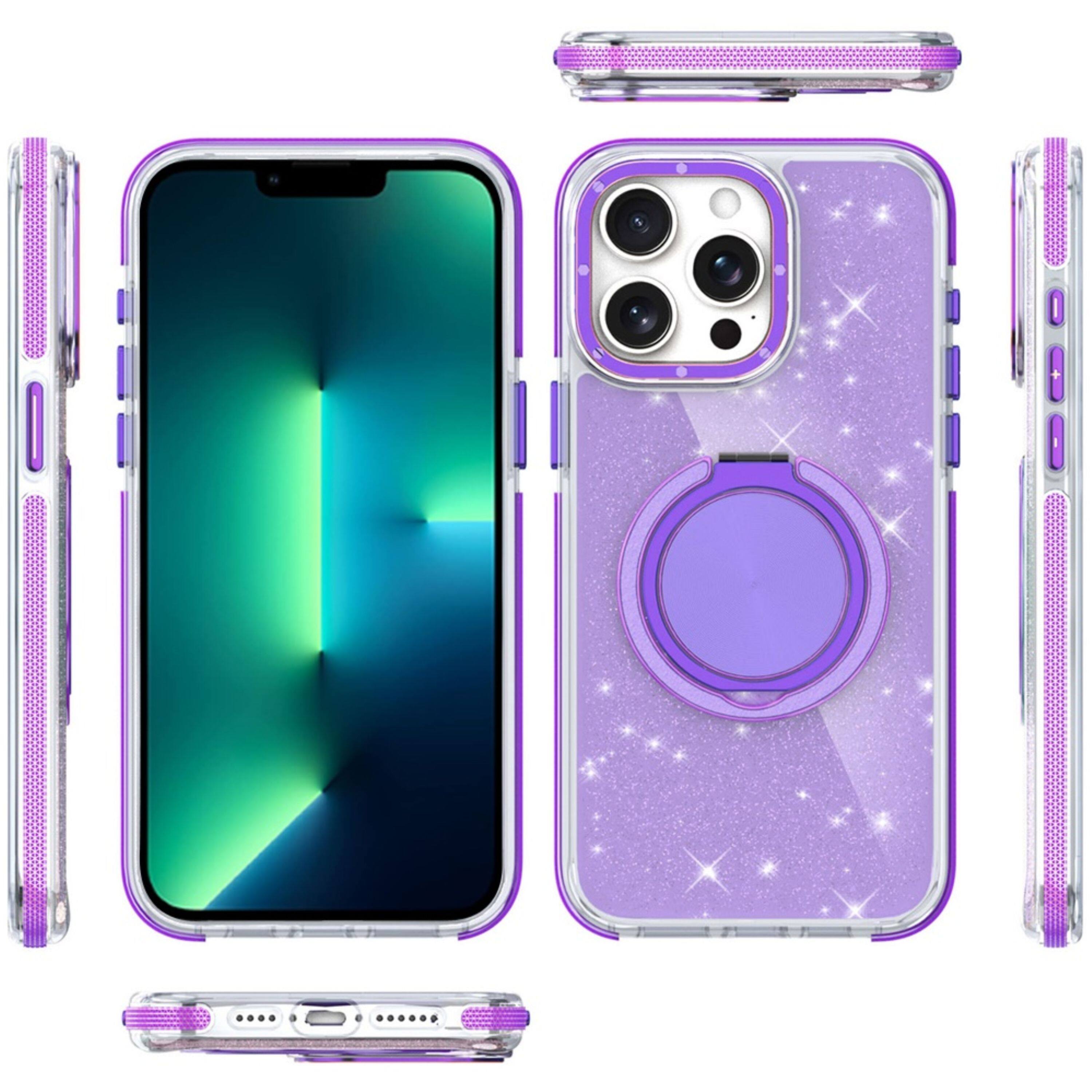 Left. Kitcheniva - Shimmering Full Glitter Rotating Ring Stand Case For iPhone 13 Pro Max Purple - Purple.
