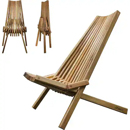 Front. Melino - Melino Wooden Folding Tamarack Chair Low Profile Patio Lounge Furniture, Natural - Natural.