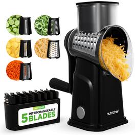 NutriChef - NCCHS5BLDBK 5-in-1 Cheese Grater & Shredder, 5 Blades, Suction Base - Black