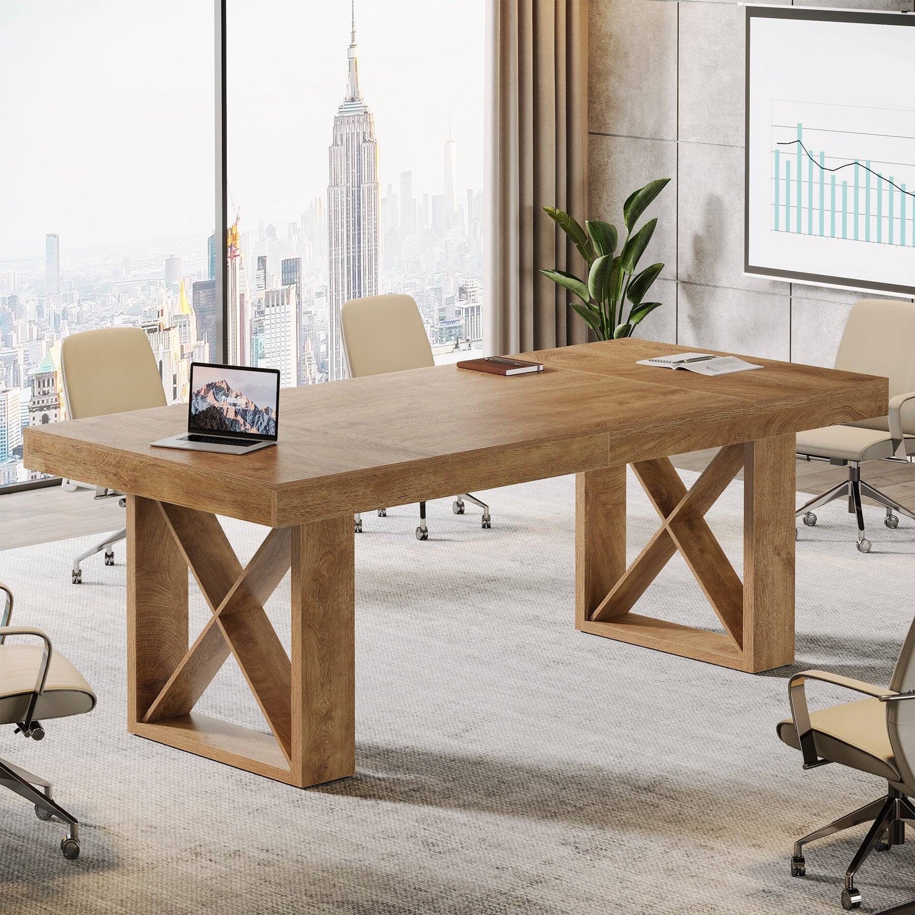 Front. Tribesigns - Office Executive Desk with Engineered Wood Construction, for Computer Work and Writing in Home Offices - Light Brown.