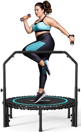 FED Fitness - BCAN 40" Foldable Trampoline, 450lb Capacity,Fitness Rebounder with Adjustable Foam Handle - Blue