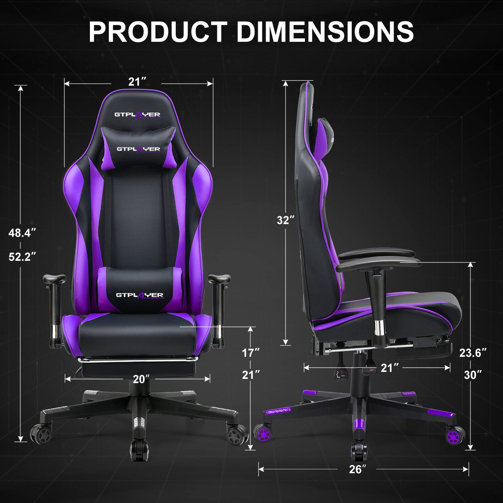 PRODUCT DIMENSIONS

21"
48.4"
52.2"
32"
20"
17" 21"
21"
23.6" 30"
26"
