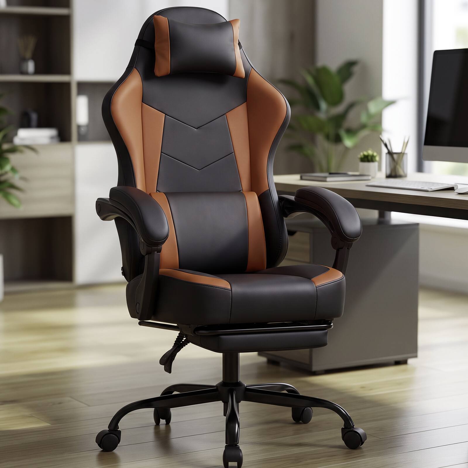 Front. GTPlayer - Gaming Chair Big and Tall High Back Computer Chair Ergonomic Office Chair with Pocket Spring Cushion - Brown.