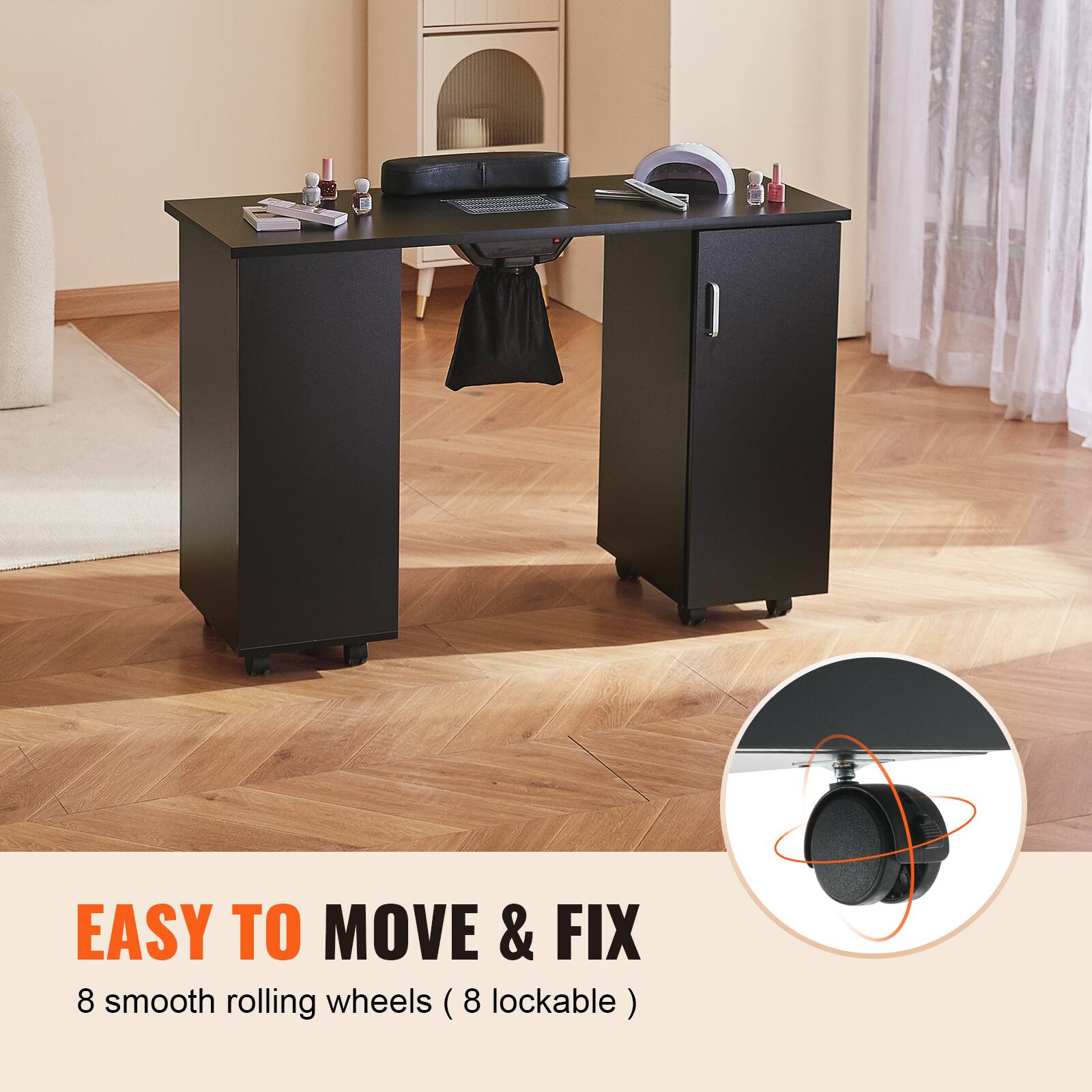 EASY TO MOVE & FIX: 8 smooth rolling wheels (8 lockable)