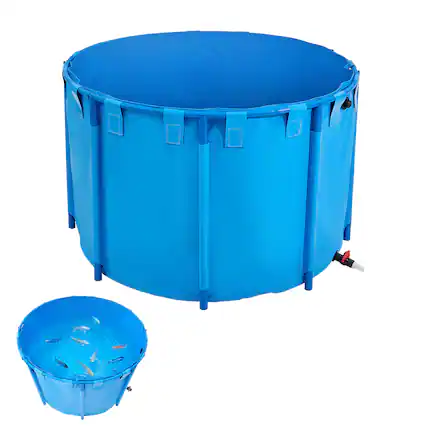Front. VEVOR - Canvas Fish Pond, 448.8 Gal Capacity Above Ground Fish Pond, Foldable PVC Koi Tank,Round Goldfish Tank with Stable Frame - Blue.