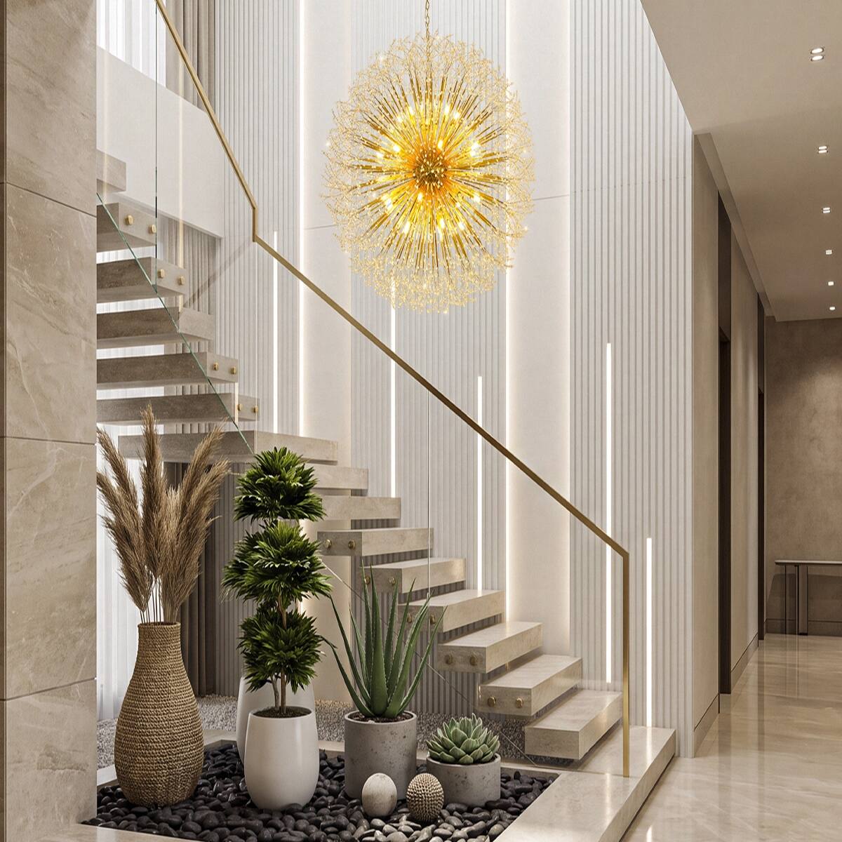 Loheer 48 Inch Crystal Chandelier Gold Modern Firework Sputnik Light ...