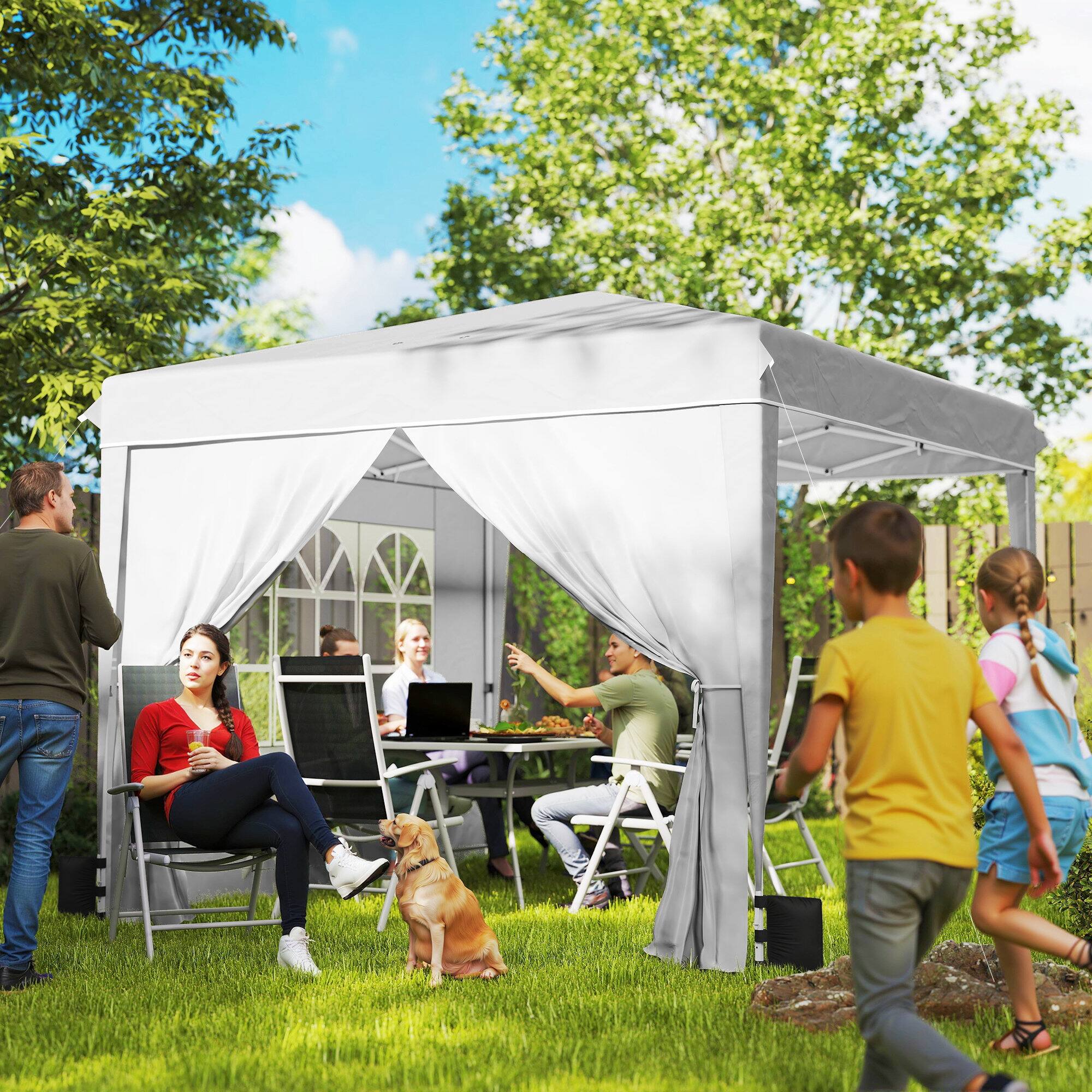 Alt View 1. Outsunny - 10 x 10 ft Pop Up Canopy Tent with Sidewalls, UPF50+ Outdoor Portable Instant Canopy Shelter with Carry Bag, Sandbags.