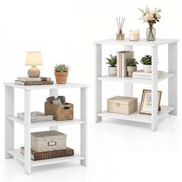 Gymax - 2PCS 3-Tier End Table Square Side Table w/Open Storage Shelves for Living Room - White