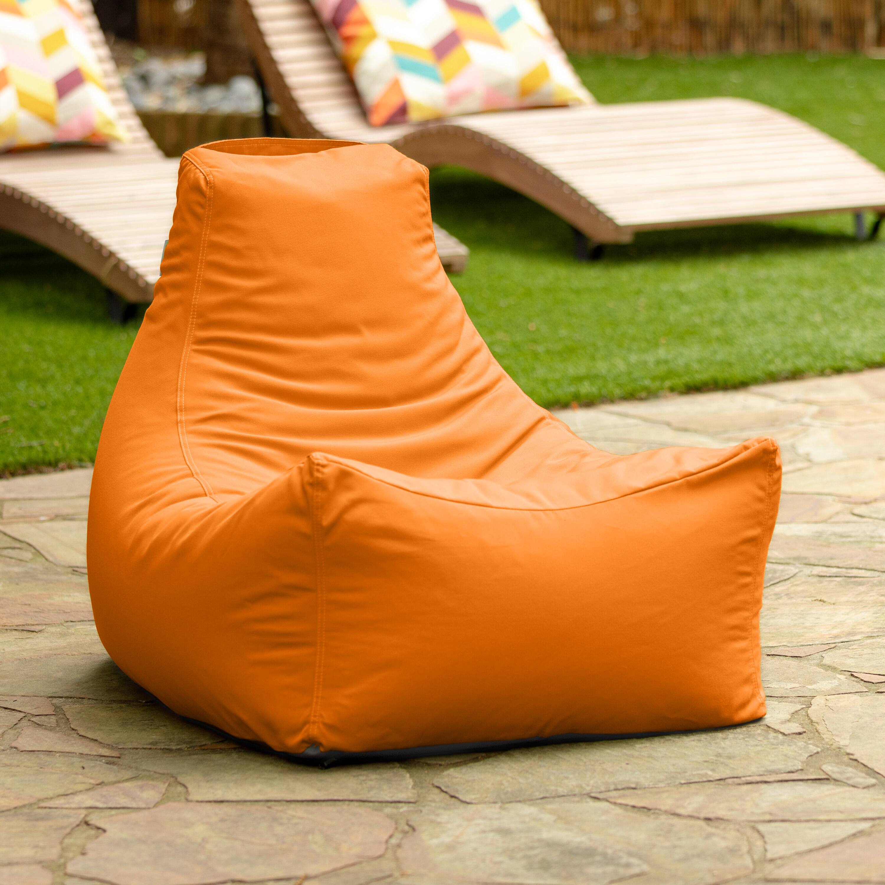 Left. Jaxx - Jaxx Juniper Outdoor Bean Bag Patio Chair & Poolside Lounge, Tangerine - Sunbrella Tangerine.