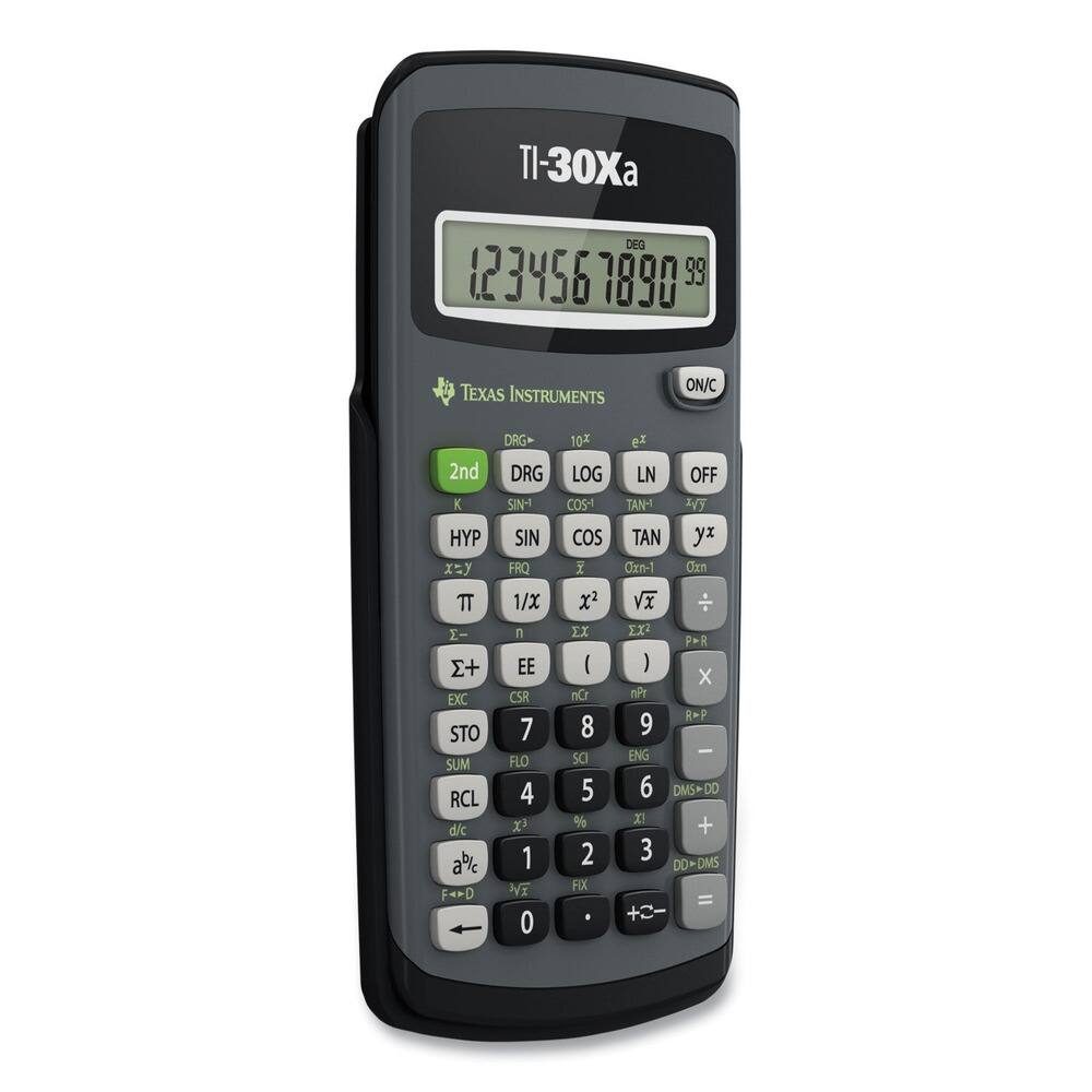 TI-30Xa  
DEG 623456 1890 99  
TEXAS INSTRUMENTS  
ON/C  
2nd K HYP xy IT - + EXC STO SUM RCL d/c able F=>D DRG DRG SIN- SIN FRQ 1/X n EE CSR 7 FLO 4 x3 1 NE 0 10X LOG COS- COS x2 EX I n 8 SO 5 % 2 FIX ex LN OFF TAN-1 TAN y Oxn-1 Orn VX EX PMR ) x nPt R>P 9 - ENG 6 DMS+ DO X! + 3 DD-DMS = +-