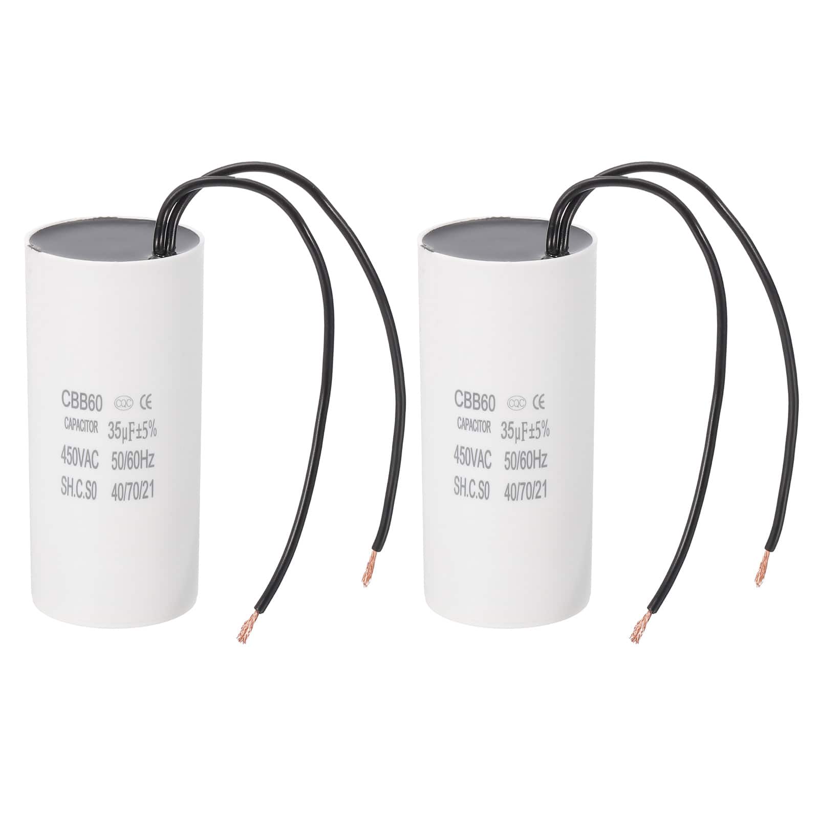 Unique Bargains - 2pcs 35uF CBB60 Running Capacitor, AC 450V 2 Wires 50/60Hz for Refrigerators, Washing Machines, Water Pumps - White