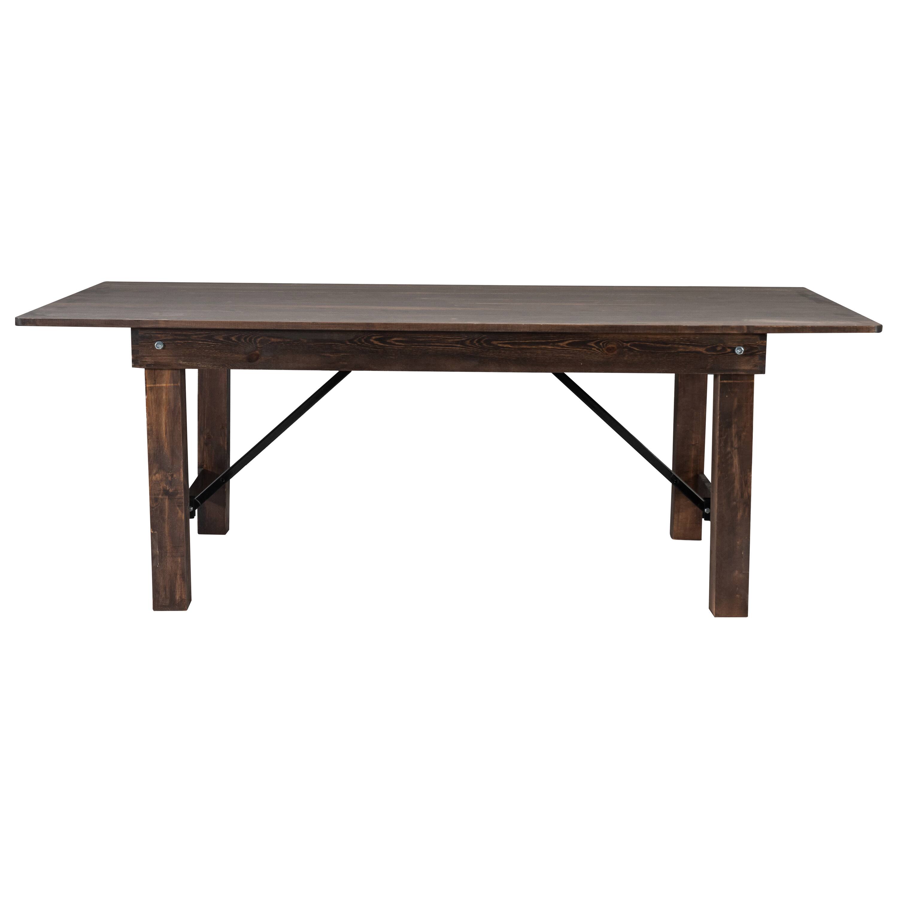Angle. Flash Furniture - HERCULES 7' x 40" Rectangular Antique Rustic Mahogany Solid Pine Folding Farm Table - Brown.