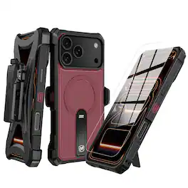 Mybat Pro - Renegade Series Case with 360° Locking Kickstand and Holster for Apple iPhone 18 Pro Max / 17 Pro Max - Burgundy