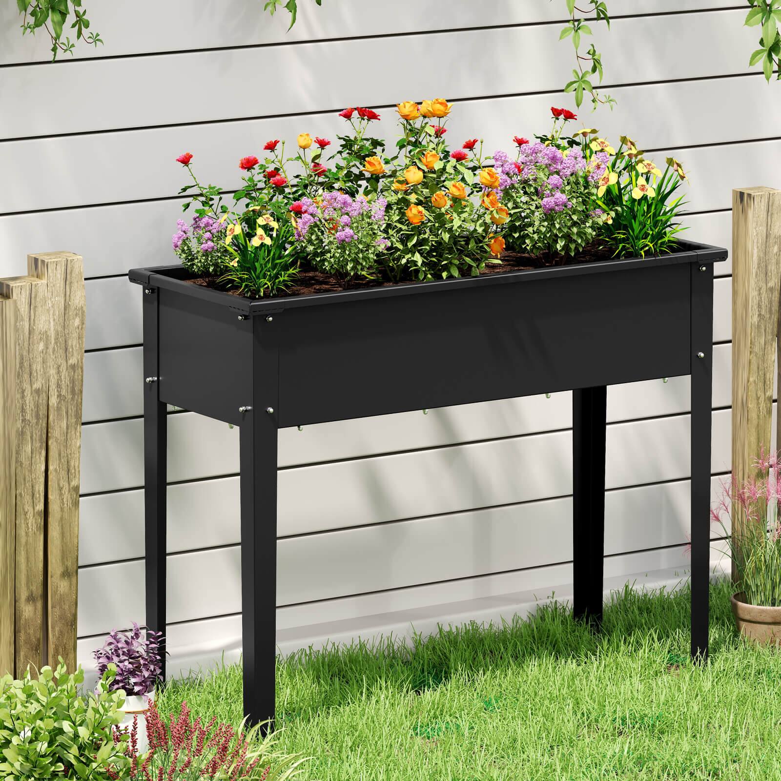Alt View 1. Costway - Costway Raised Garden Bed Elevated Metal Planter Box with Legs Drainage Holes Gardening Box - Black.