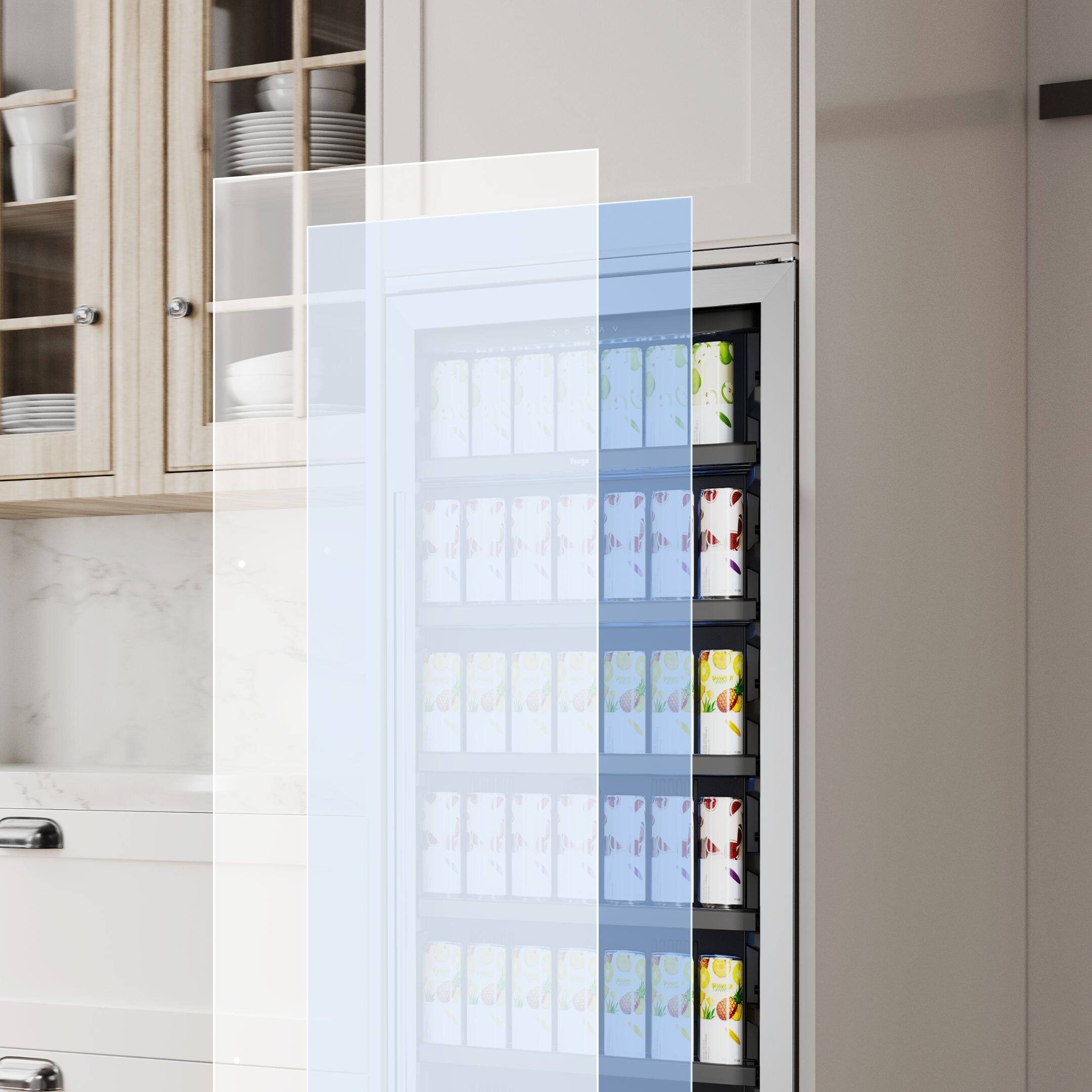 Alt View 6. Yeego - 24 inch Beverage Refrigerator fridge,Freestanding or Built-In 238 Cans Beverage cooler with Glass Door for Home,Bar - silver.