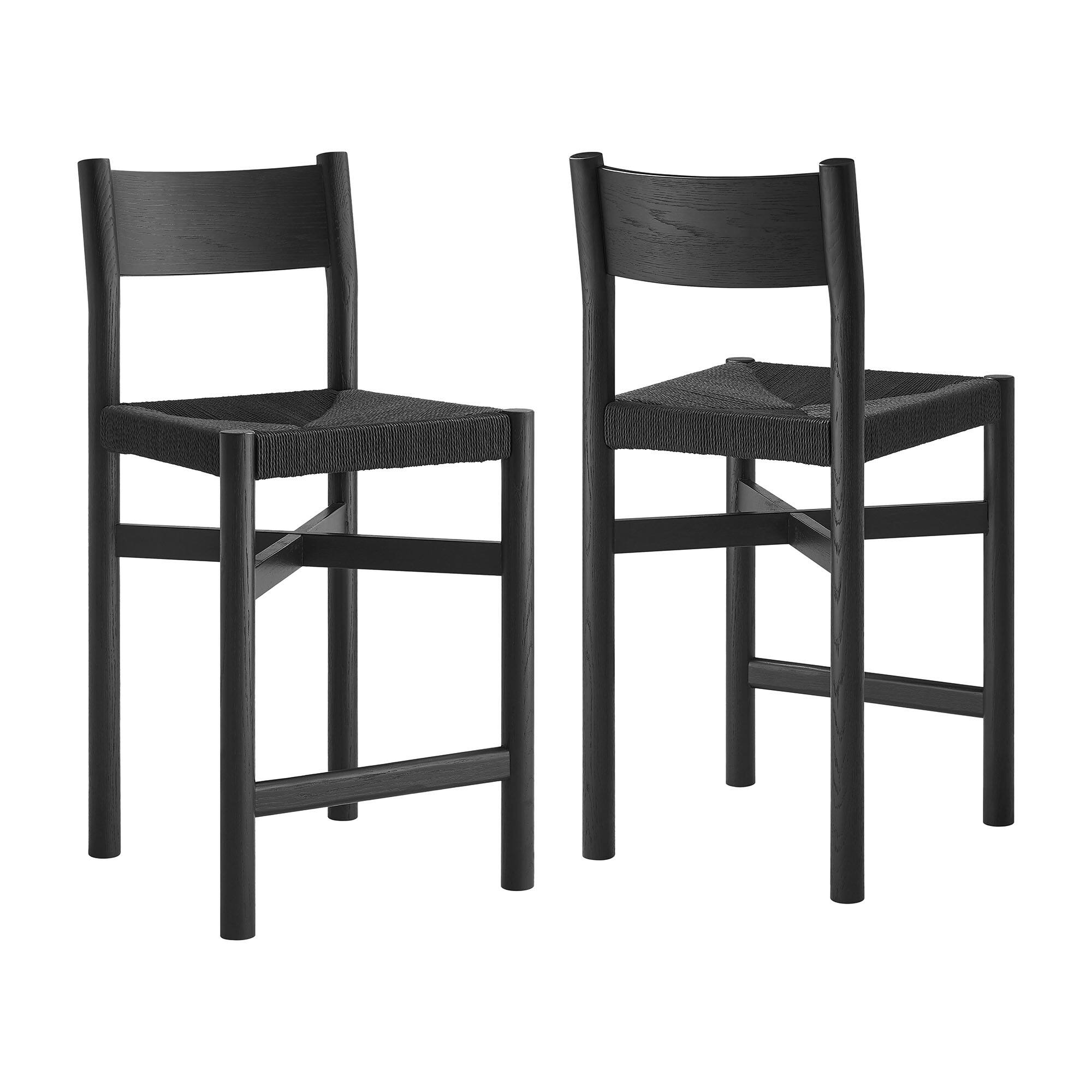 Angle. Modway - Alvia Oak Woods Counter Stool With Woven Seats Set of 2 by Modway - Black.