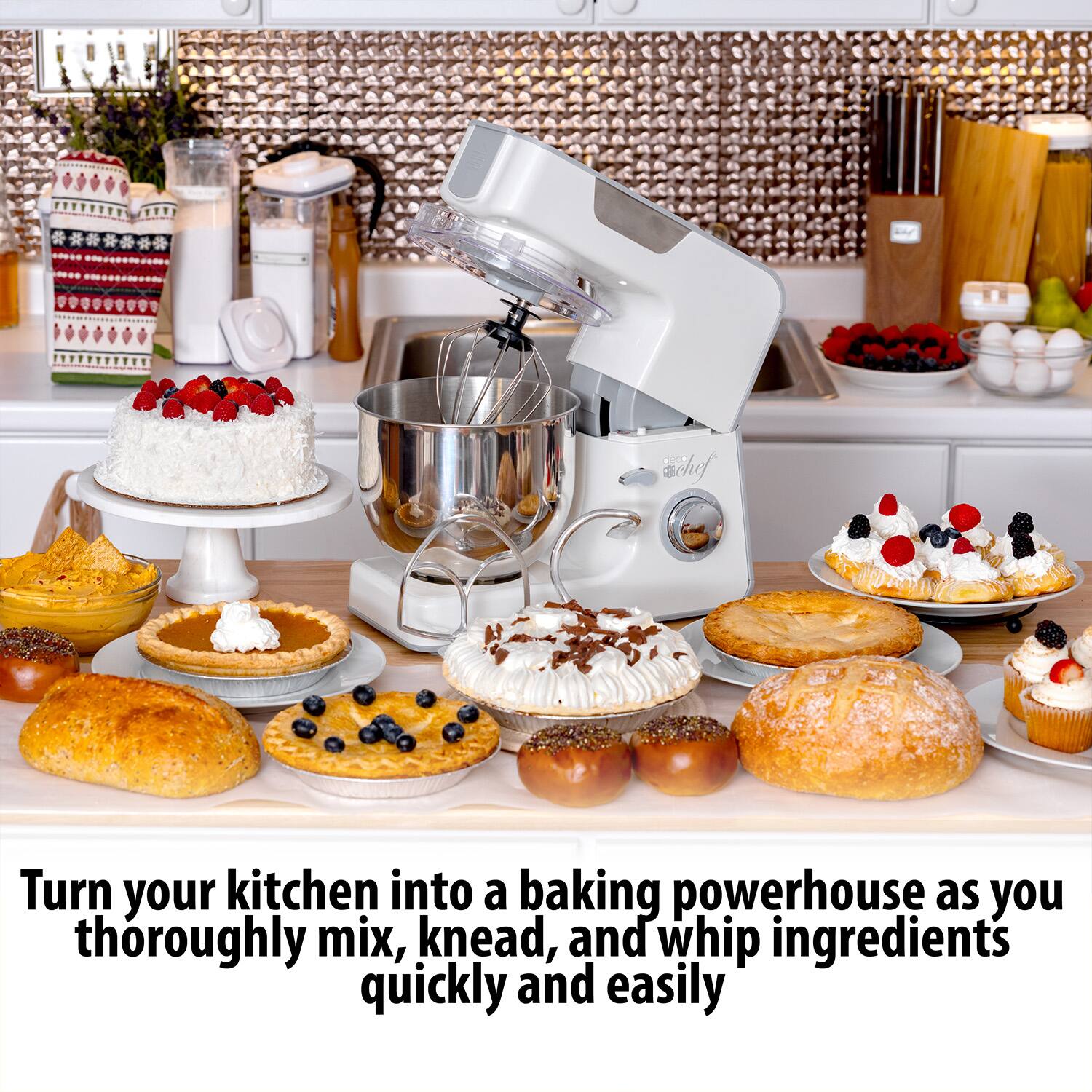Turn your kitchen into a baking powerhouse as you thoroughly mix, knead, and whip ingredients quickly and easily.