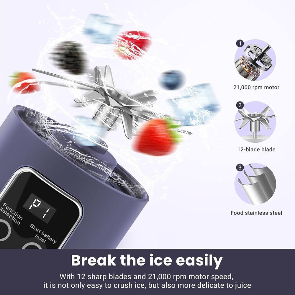 1. 21,000 rpm motor  
2. 12-blade blade  
3. Food stainless steel  

Break the ice easily  

With 12 sharp blades and 21,000 rpm motor speed, it is not only easy to crush ice, but also more delicate to juice.