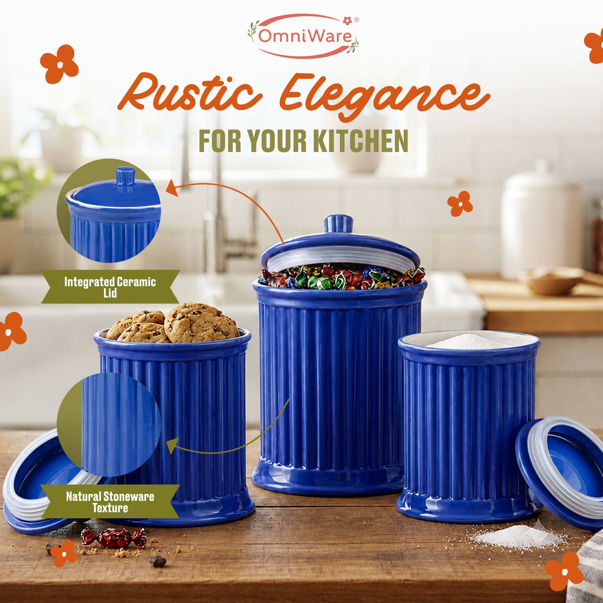 OmniWare Rustic Elegance FOR YOUR KITCHEN  
Integrated Ceramic Lid  
Natural Stoneware Texture