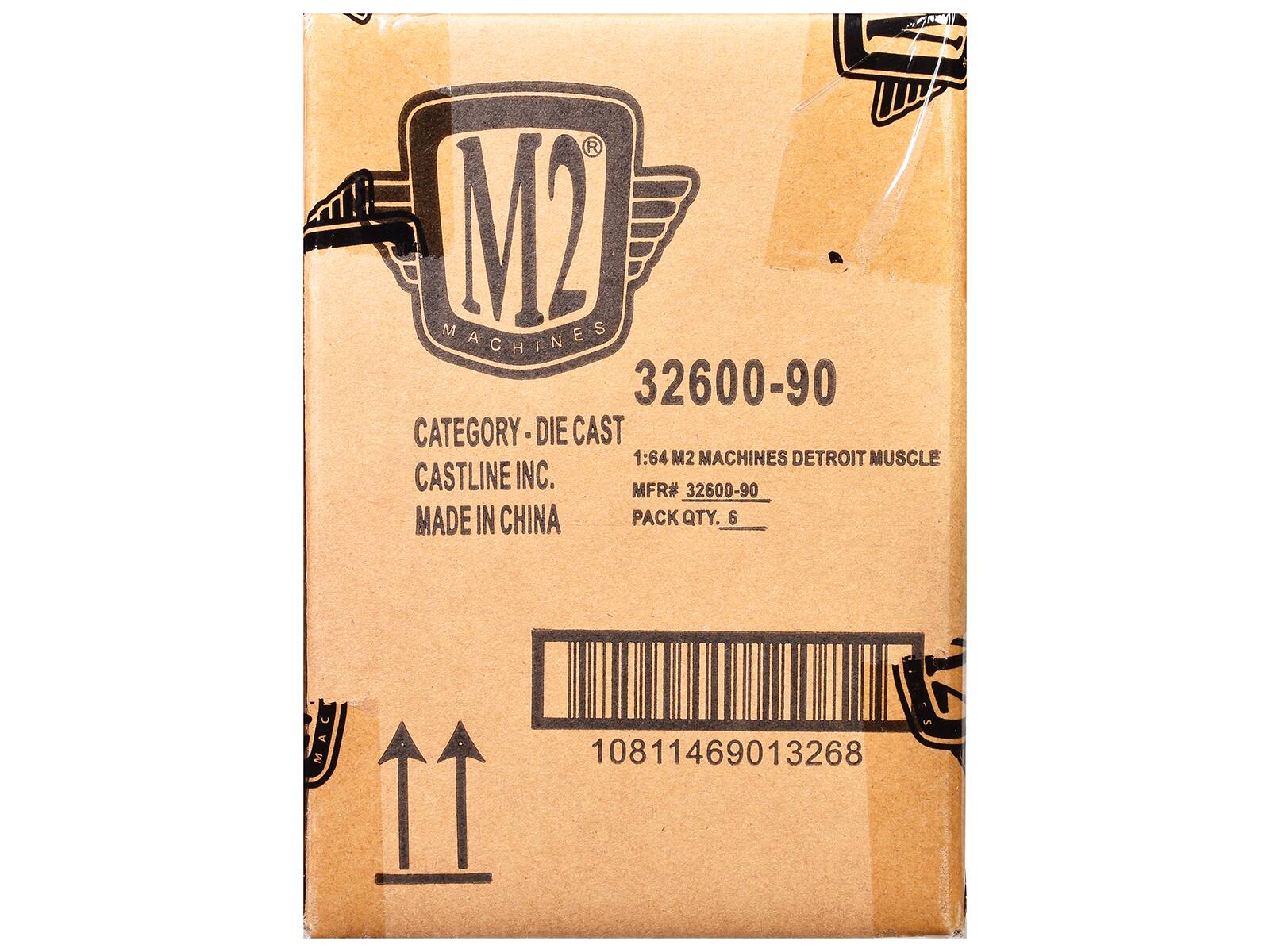 M2 MACHINES  
32600-90  
CATEGORY - DIE CAST  
1:64 M2 MACHINES DETROIT MUSCLE  
CASTLINE INC.  
MADE IN CHINA  
MFR# 32600-90  
PACK QTY. 6  
10811469013268