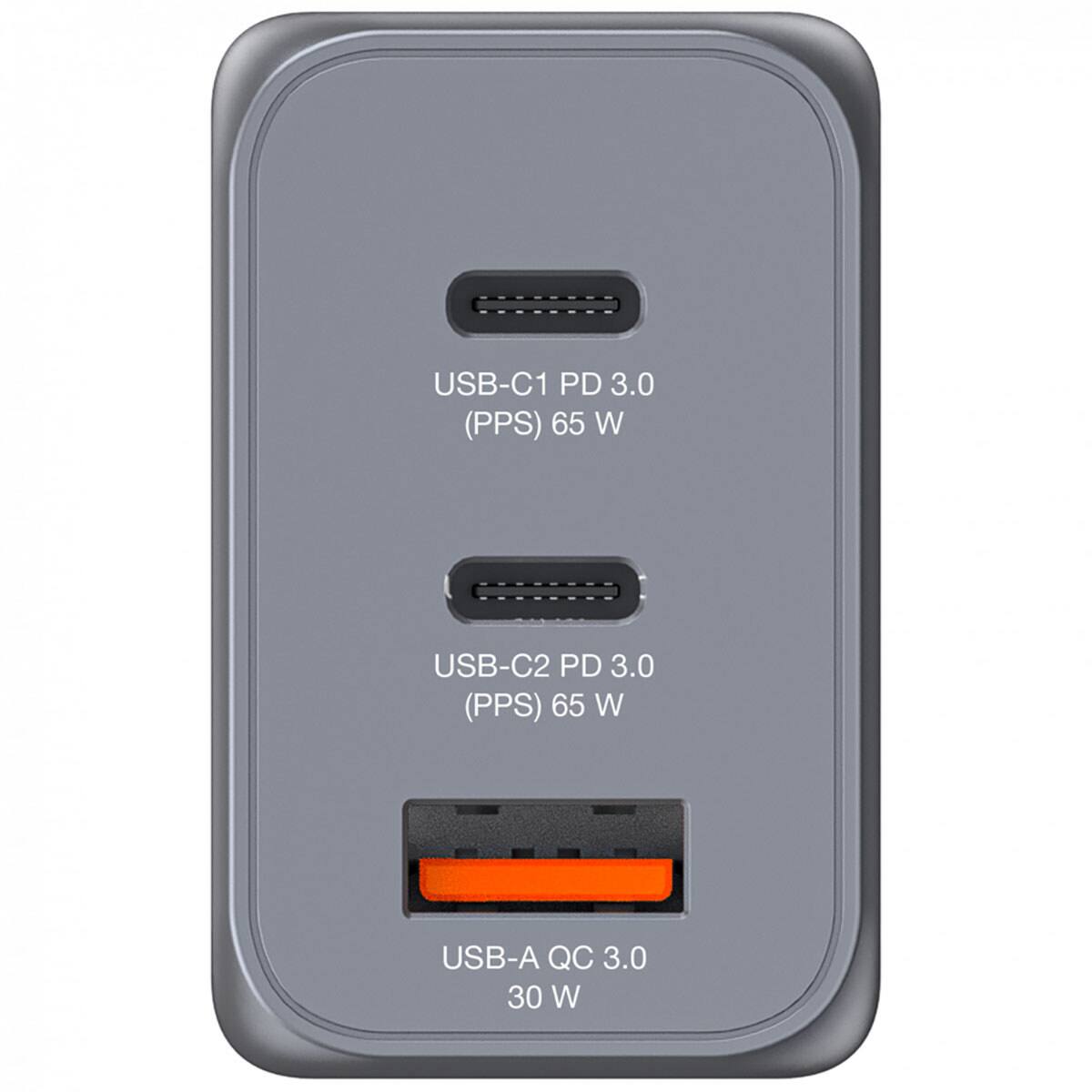 USB-C1 PD 3.0 (PPS) 65 W  
USB-C2 PD 3.0 (PPS) 65 W  
USB-A QC 3.0 30 W