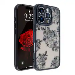 Dazzed Corner - Soft TPU Bumper Hard PC Back Slim Shockproof Protective Translucent Matte Case Cover for iPhone 16 Pro Max, 6.9inch - Flower