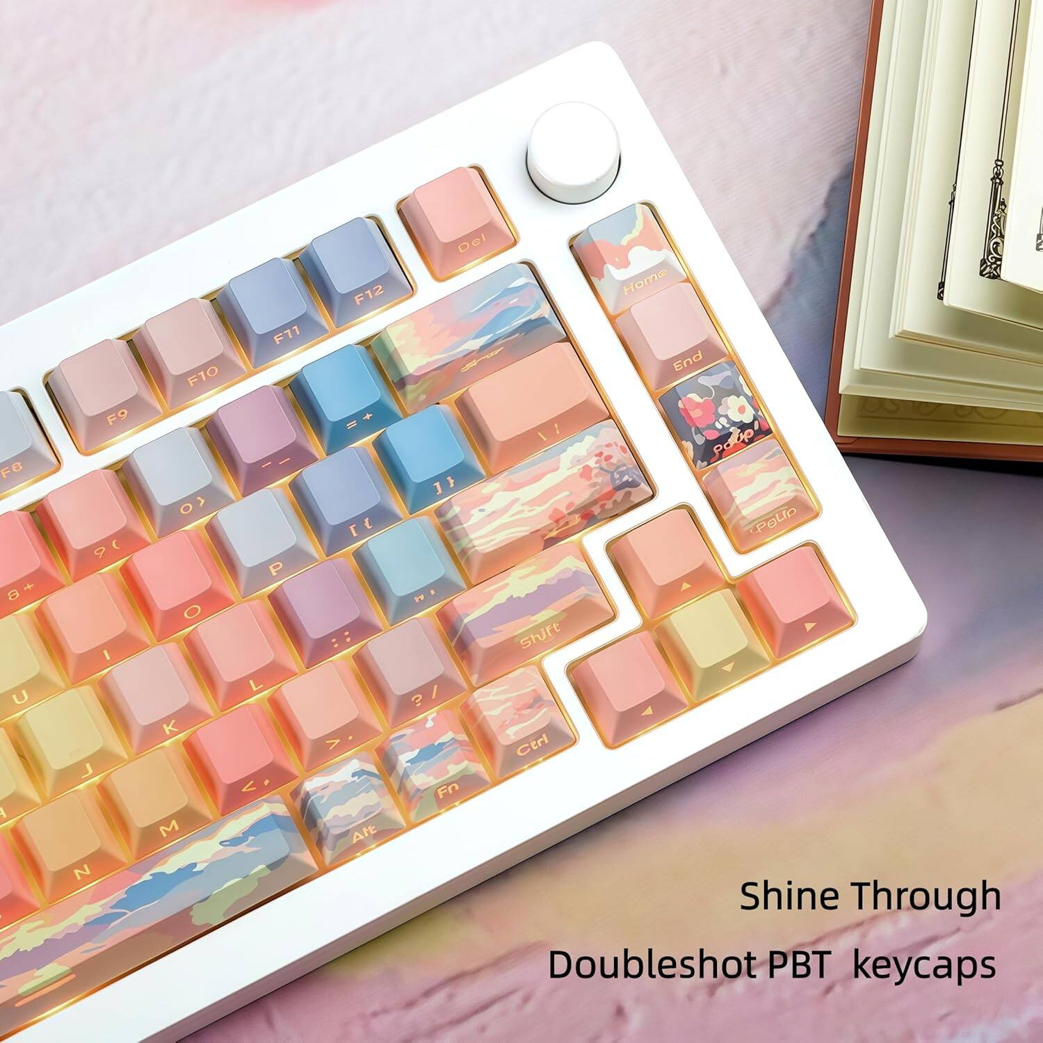 F6 8+ U A - F9 9 I J N F10 0) O K M F11 P L < F12 1 { :: : > Alt Del Home End : Palip 11 PoUp .. Shift ?/ / ? 8 Ctri Fn Shine Through Doubleshot PBT keycaps