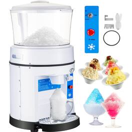 Glintex - Commercial Ice Crusher 1100 lbs/hr with 17.6-lb Hopper, 350W Electric Snow Cone Maker for Parties, Events & Snack Bars - White