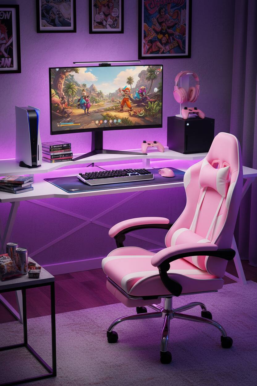 Angle. AOITUN - Ergonomic Video Game Desk Chair with Dorms and Offices, Supports Quality and Value - White.