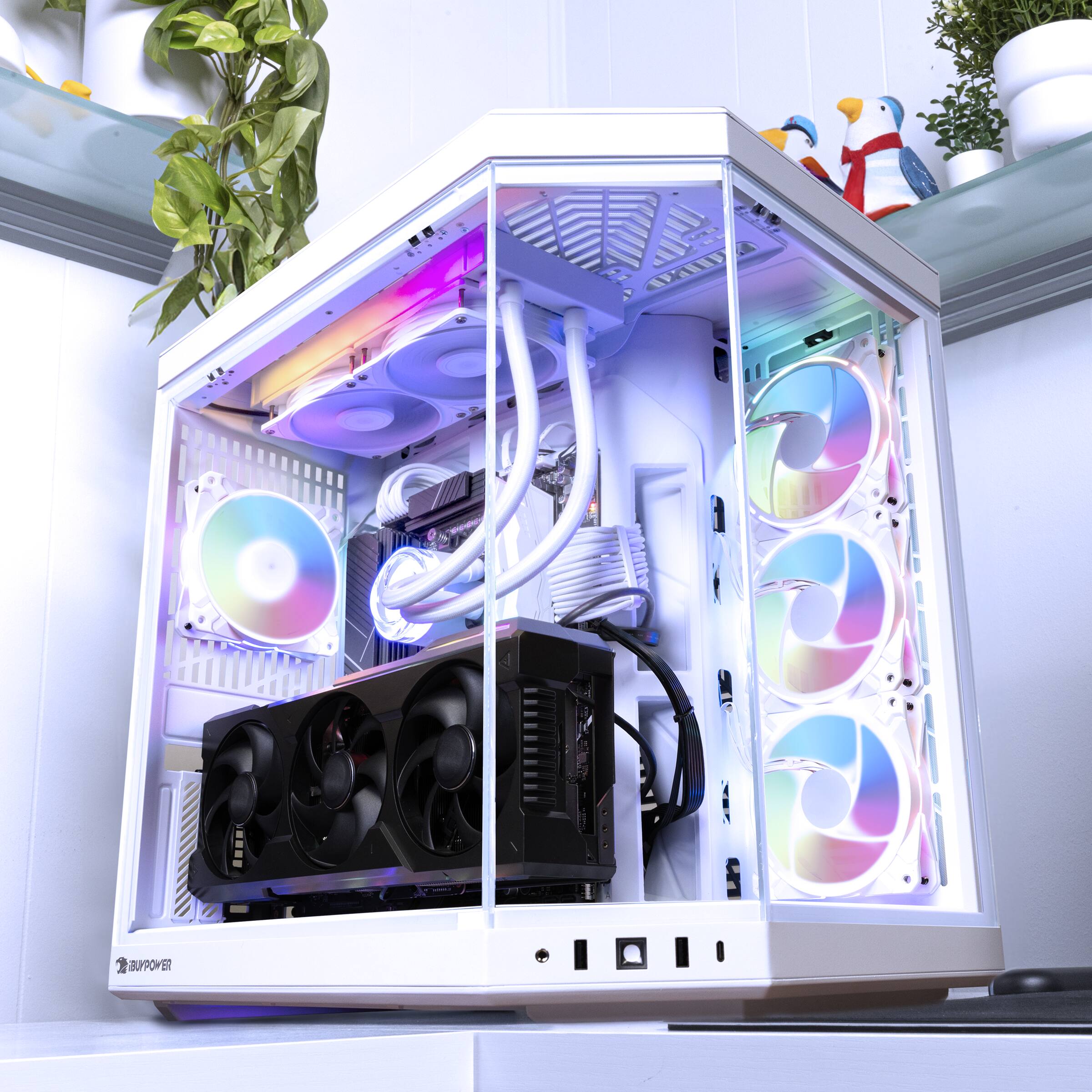 Alt View 2. iBUYPOWER - iBUYPOWER - Y70 Snow White Gaming Desktop PC - AMD Ryzen 9 9900X, NVIDIA GeForce RTX 5070Ti 16GB, 64GB DDR5 RGB,1TB SSD - White.