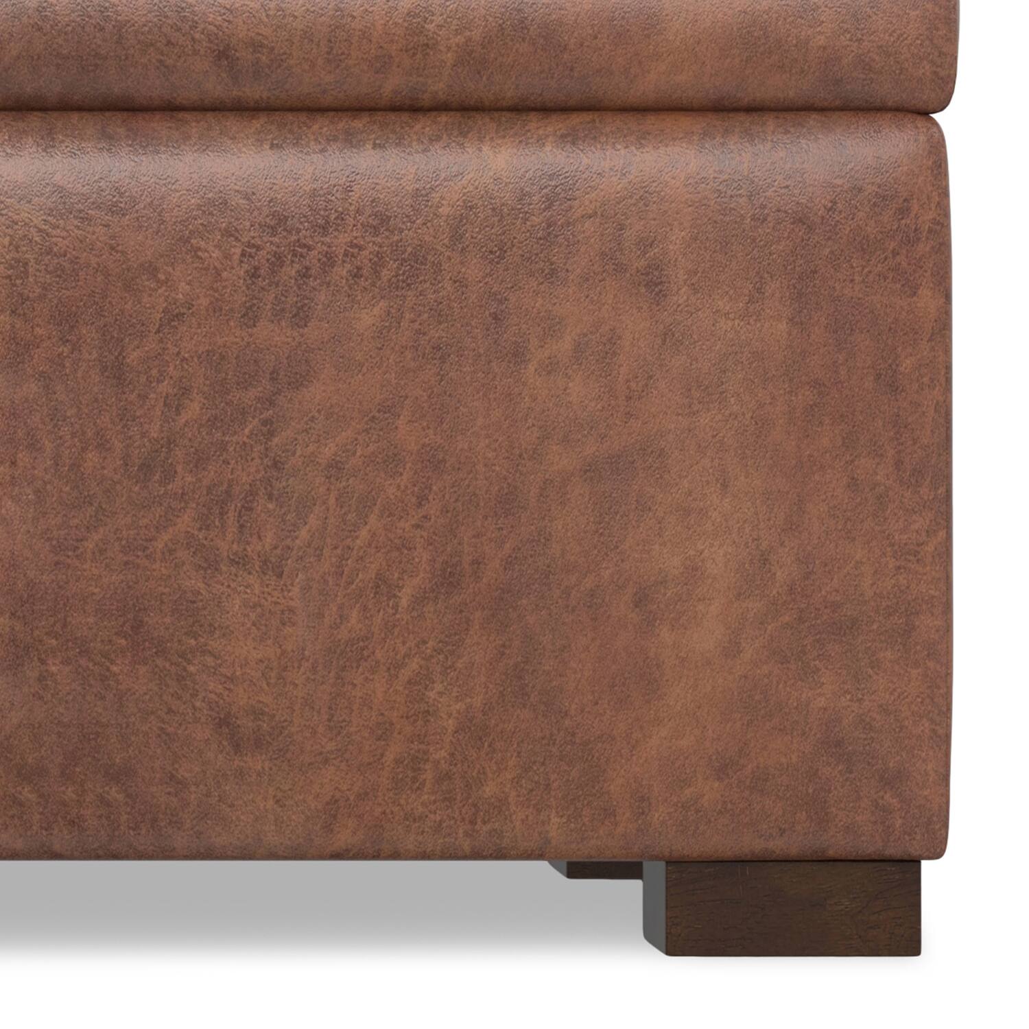Alt View 7. Simpli Home - Gabbie 48 inch Wide Rectangular Storage Ottoman in Distressed Saddle Brown Vegan Leather - Distressed Saddle Brown.