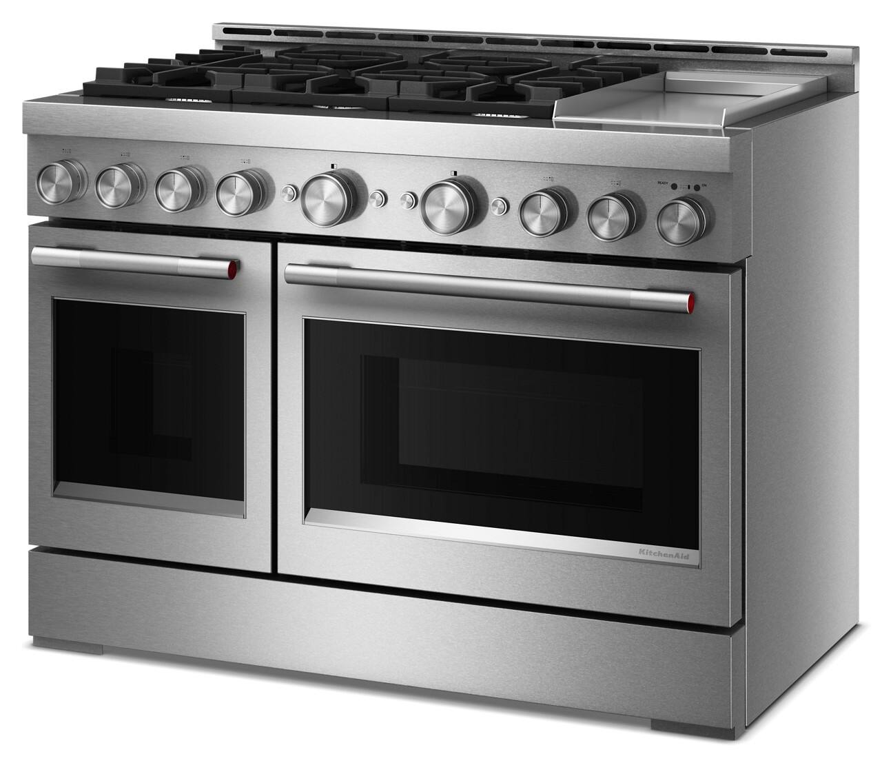 Left. KitchenAid - KitchenAid® 48-Inch 6 Burner Commercial-Dual Fuel Range with Griddle - Stainless Steel.